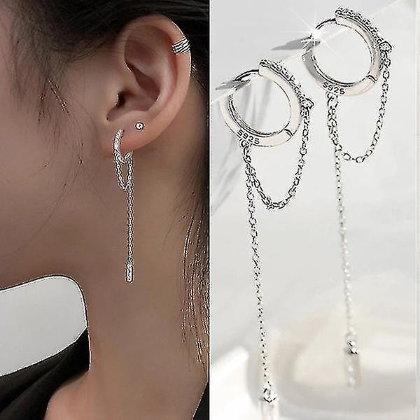 Örhängen för kvinnor 925 Sterling Silver Tassel Rund Pärla Långa Droppörhängen för kvinnor Personliga Hip Hop Trend med Diamant Tassel Örhängen Fest Bröllop