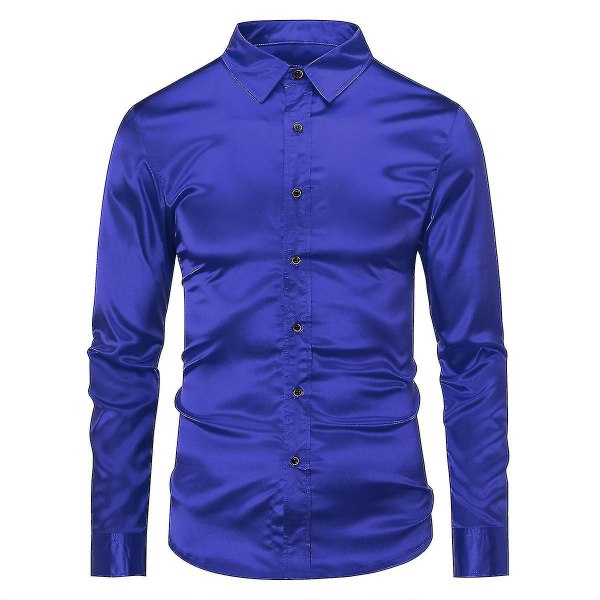 Herrkläder Casual Fashion Shiny Långärmad Slim-fit Formell Skjorta Blue XXL