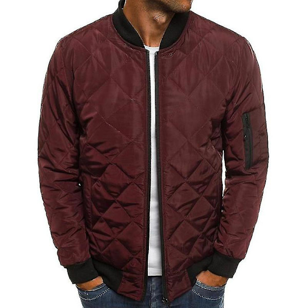 Herr Quiltad Vadderad Pufferjacka Bomberjacka Ytterkläder Toppar Wine Red L