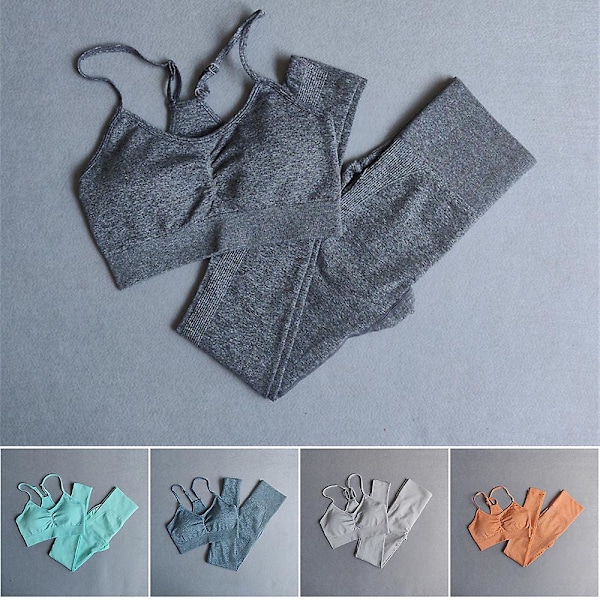 2 st Träningskläder för Kvinnor Sport-BH Sömlösa Leggings Yoga Gym Sportset Blue S