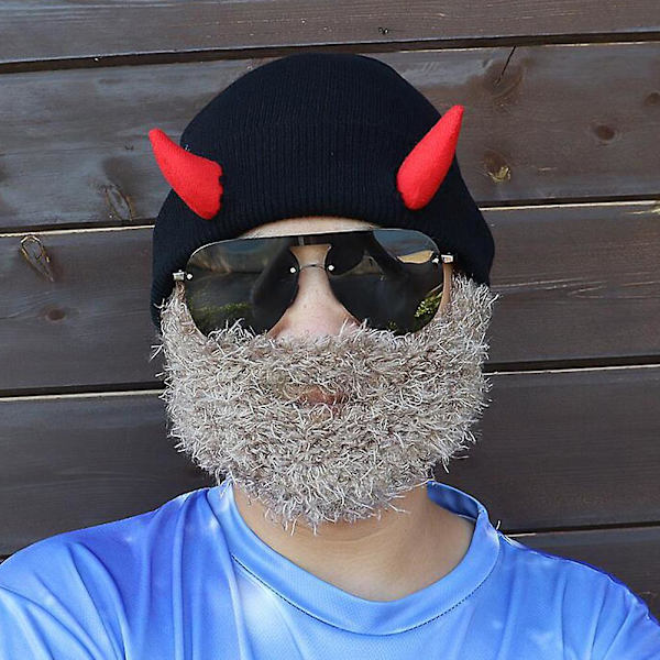 Demon Horns Shape Knit Hat Vindtät Värmande Stickad Mössa För Cykling Promenader Red and Black