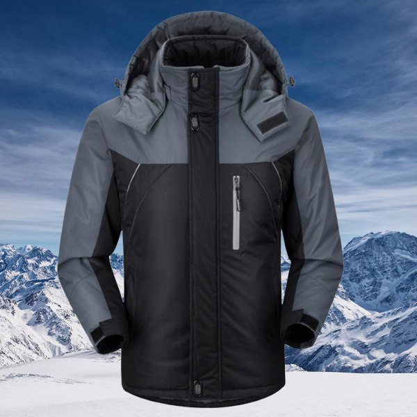 Ski Snow-jakke for menn og kvinner, fleeceforet varm jakke lett hette vindtett frakk for utendørs fotturer og klatring Black 5XL