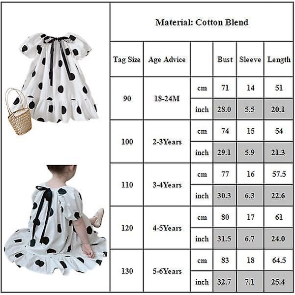 Sommer Børn Baby Pige Polka Dot Flæse Kortærmet Mini Kjole Løs Swing Kjole Polka Dot 18-24 M