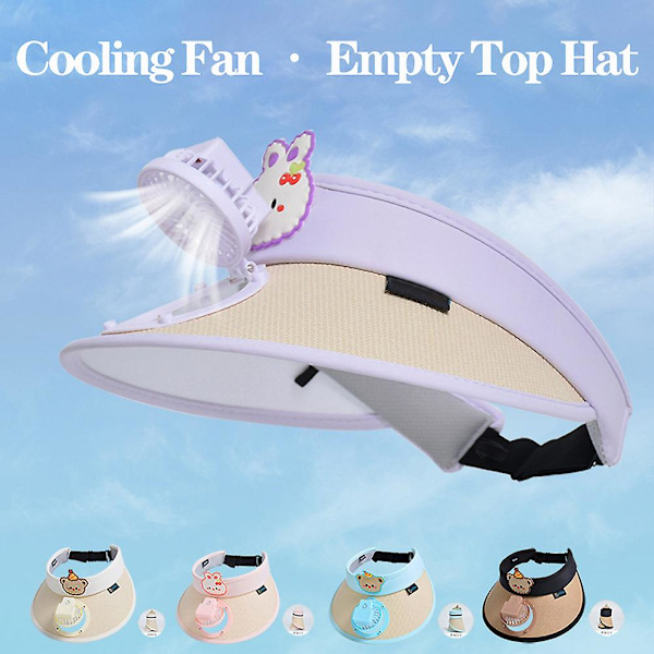 Solhatt med åpen topp og liten vifte for barn, fukttransporterende solhatt for piknik og camping Beige Without Fan