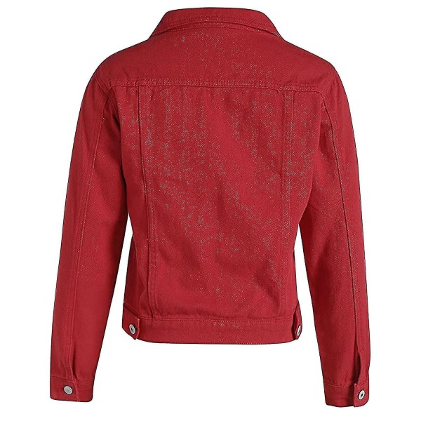 Dam Solid Jeansjacka Långärmad Ming Kofta Kostym Ficka Kappa Topp Red S