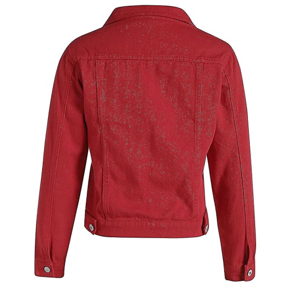 Kvinnor Solid Denim Jacka Långärmad Ming Cardigan Suit Pocket Coat Topp Red S