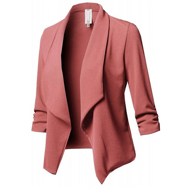 Dam Formell Arbetsjacka Kort Kavaj Kostym Sjalkrage Kofta Kontorsdamer Öppen Framsida Kappa Ytterkläder Pink XL