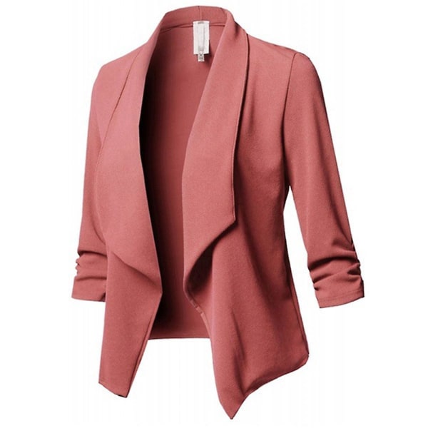 Kvinnors formella kavaj crop blazer kostym sjal krage kofta kontor damer öppen frack ytterkläder Pink XL