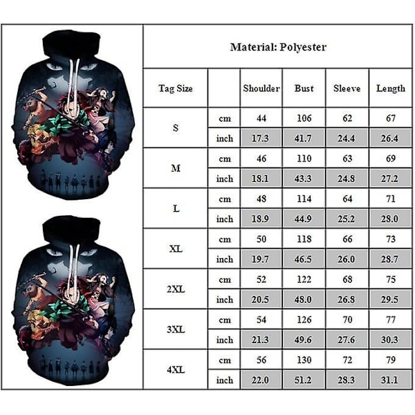Demon Slayer Anime Hættetrøje Sweatshirt Tanjirou 3D Print Løs Hætte Pullover Toppe Til Mænd Kvinder L