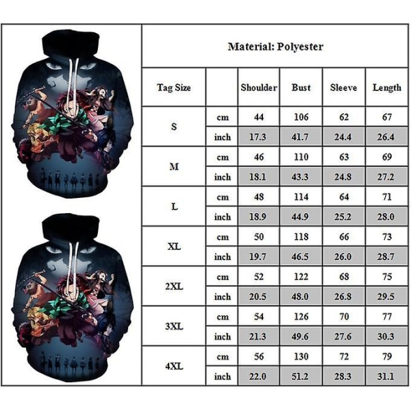 Demon Slayer Anime Hettegenser Sweatshirt Tanjirou 3D Print Løs Hettegenser Genser Topper For Menn Kvinner 2XL