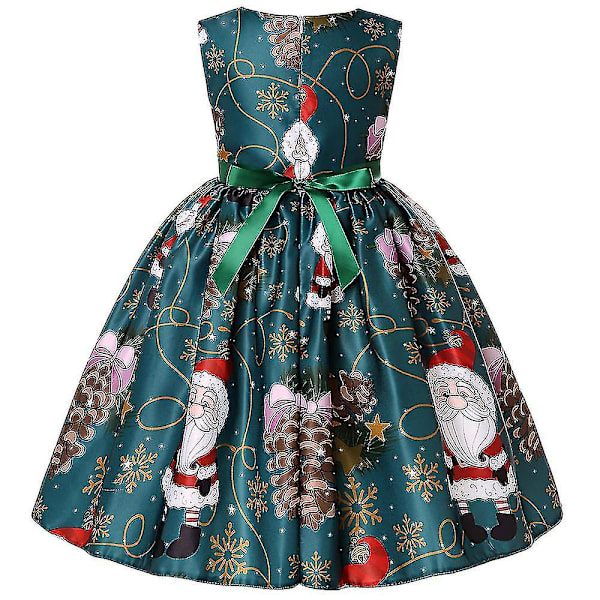 Jul Barn Flickor Ärmlös Jultomte Midi Klänning Rosett-knut Tryckta Festklänningar Dark Green 2-3 Years