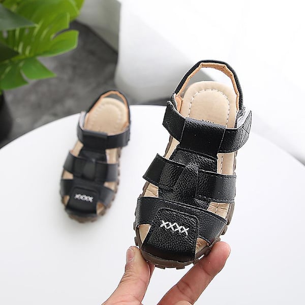 Nya Pojksandaler Mjukt Läder Stängd Tå Småbarn Baby Sommarskor Pojkar Och Flickor Barn Strandskor Sport Barnsandaler Csh130 Black 24 Insole15cm