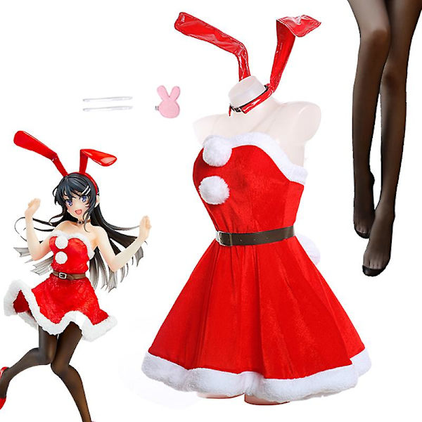 Amine Sakurajima Mai Cosplay -asut Joulupupu Cosplay Halloween Seksikäs Söpö Kani Tyttö Seishun Buta Yarou Wa Puku Black S
