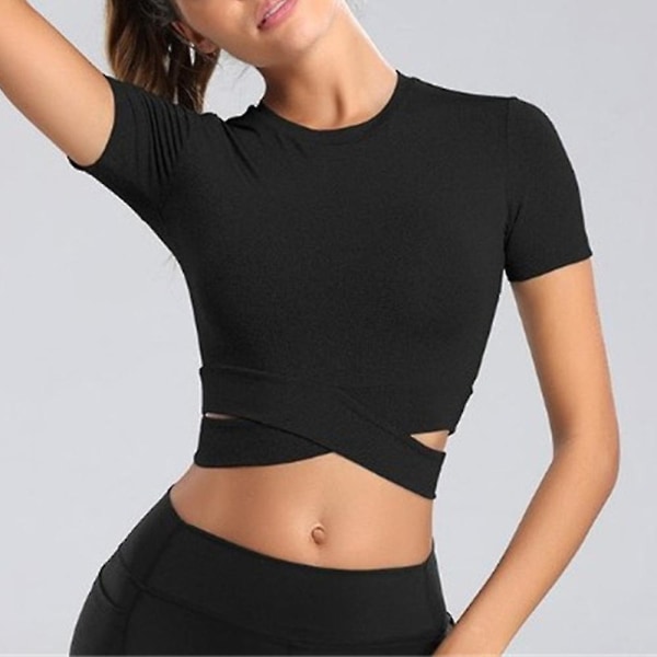 Korta Ärmar Crop Tops Yoga Löpartröjor Gym Träning Cropped Toppar För Kvinnor Dark Grey XL