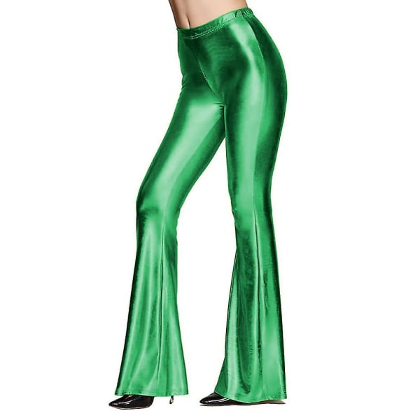 Dam 70-tal Mermaid Shiny Metallic Flare Leg Byxor Hippie Metallic Pants Yogabyxor Green M
