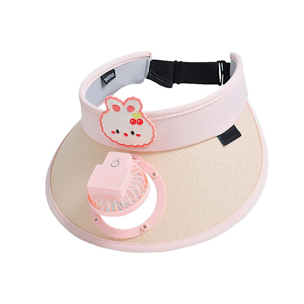 Solhatt med åpen topp og liten vifte for barn, fukttransporterende solhatt for piknik og camping Pink With Fan