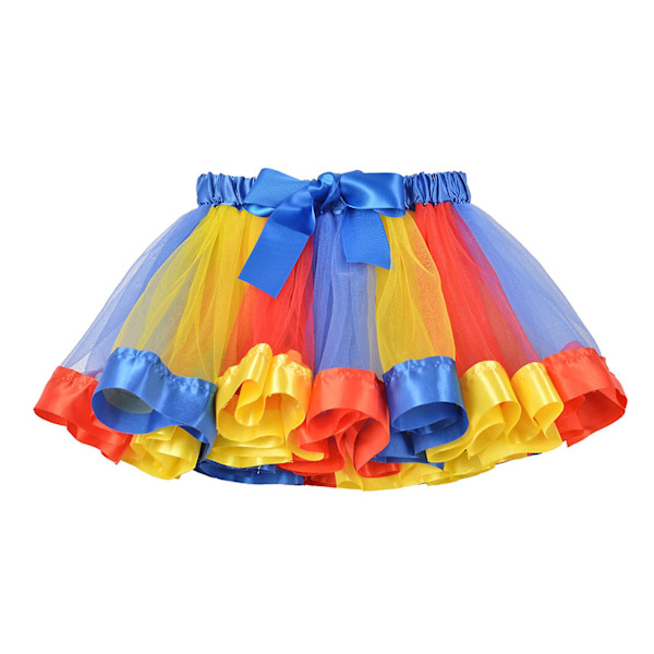 Tutu-kjol för små flickor, regnbågsfärgad kjol med lager, elastisk danskjol med band för flickor 0 till 8 år Royal Blue Yellow M