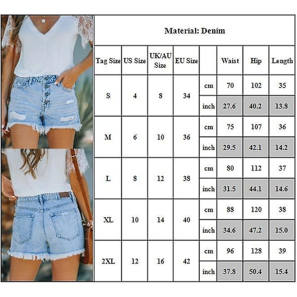 Dam Knapp Hög Midja Tofs Denimshorts Trasiga Fållade Sommarshorts Hotpants L