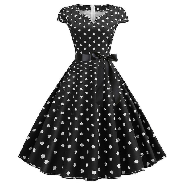 Dam Polka Dot Retro 1950-60-tals Rockabilly Evening Prom Swing Midiklänning Black L