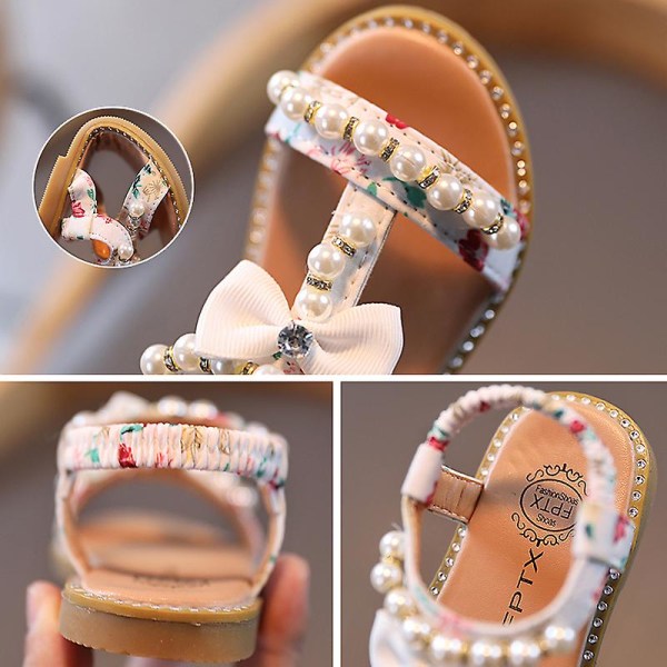 Baby Piger Boho Perlebesatte Sandaler Blomsterpiger Sløjfe Flade Tåsandaler Strandsandaler Gladiator Pink 21