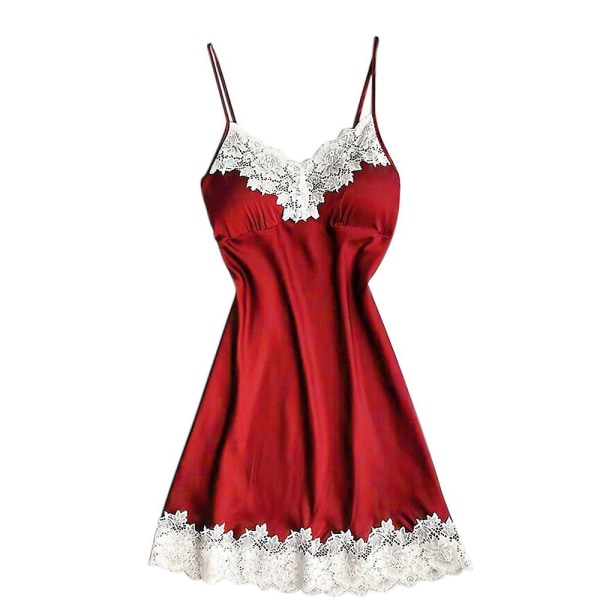 Dam Spetsunderkläder Axelband A-linje Mini Klänning Underklänning Nattlinne Sovkläder Red 3XL