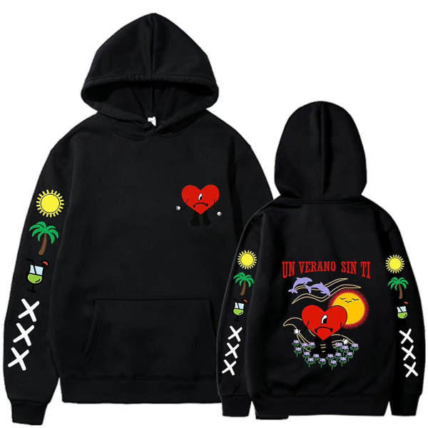Un Verano Sin Ti Bad Bunny Print Hoodie Mænd Kvinder Par Hættetrøje Sweatshirt Pullover Toppe Black L