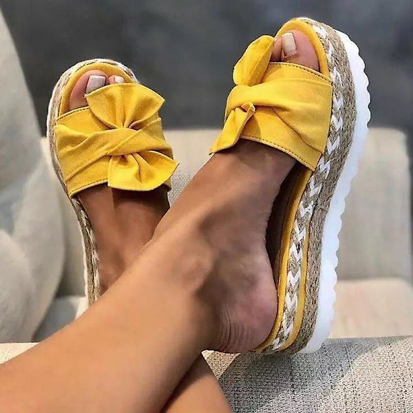 Espadrillos Tofflor Dam Sommar Strand Mjuka Flip Flops Plattform Sandaler Skor Yellow 41