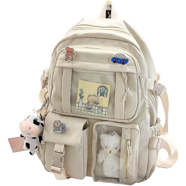 Kawaii Ryggsäck Med Kawaii Pin Och Tillbehör Ryggsäck Söt Estetisk Ryggsäck Söt Kawaii Ryggsäck För Skola(rosa) white