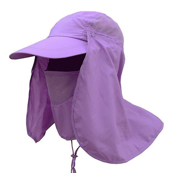 Utomhus UV Solskydd Vandringskeps Nackskydd Ansiktsskydd Bredbrättad Hatt Sommar Purple