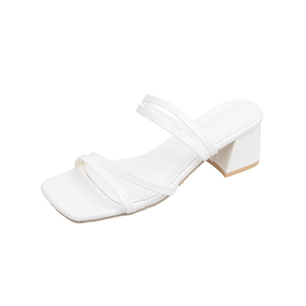 Sommersandaler for kvinner, firkantet tå, slip-on strandsandaler for dame, for fest, jobb og ferie White 36