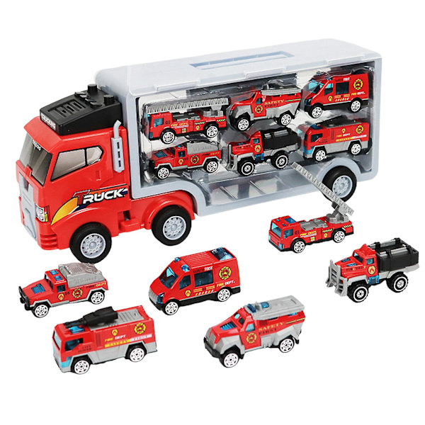 Lastbilsset med 6 gjutna fordon, lastbilsleksaker, bilar för flickor, pojkar och småbarn Fire Control