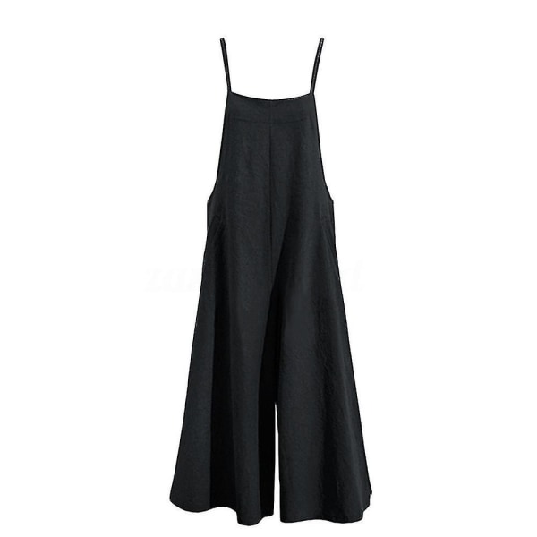 Plus Size Dame Bomull Lin Buksedress Jumpsuit Playsuit Vide Ben Overalls Bukser Black 2XL