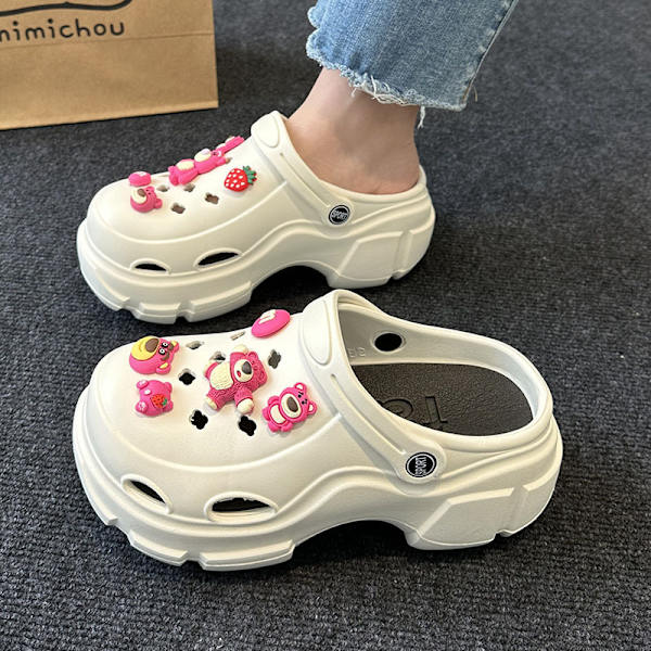 Sko med tyk sål og hævet hul til kvinders sommerstrand anti-slip tåslippers white 3 40-41