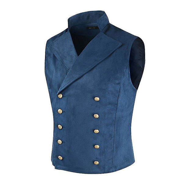 Herr Suede Dubbelknäppt Antik Casual Väst Blauw M