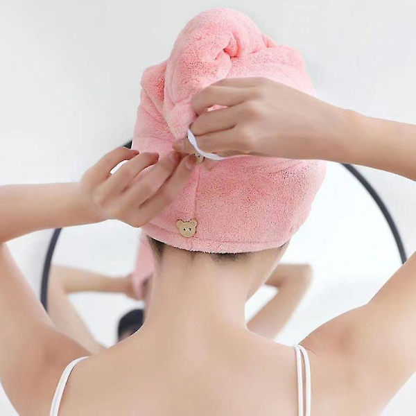 Hurtigtørkende Hårhåndkle Korallfleece Absorberende Dusjhette Hurtigtørkende 2 stk Pink