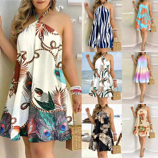 Dame Aftenkjole Løs Pasform Snøret Halterneck Kjoler Med Plus Size Til Dating Forretning Hjem Udendørs Klubber Green Flowers L