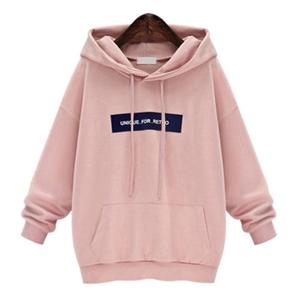 Trykket hettegenser for kvinner med frontlomme, avslappet vintergenser, løs passform Light Grey 2XL