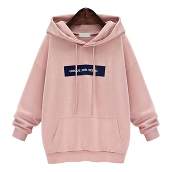 Trykket hettegenser for kvinner med frontlomme, avslappet vintergenser, løs passform Pink 2XL