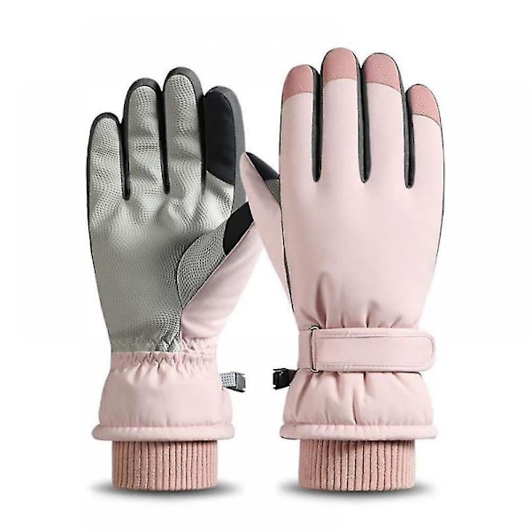 Hiihtohanskat, talviset vedenpitävät lumilautailu Thinsulate lämpimät kosketusnäyttö kylmän sään naisten hanskat rannelenkeillä Pink