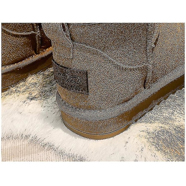 Kvinnors läderstövlar Klassiska vinterankel snöstövlar Pälsfodrade skor Cloth surface 40