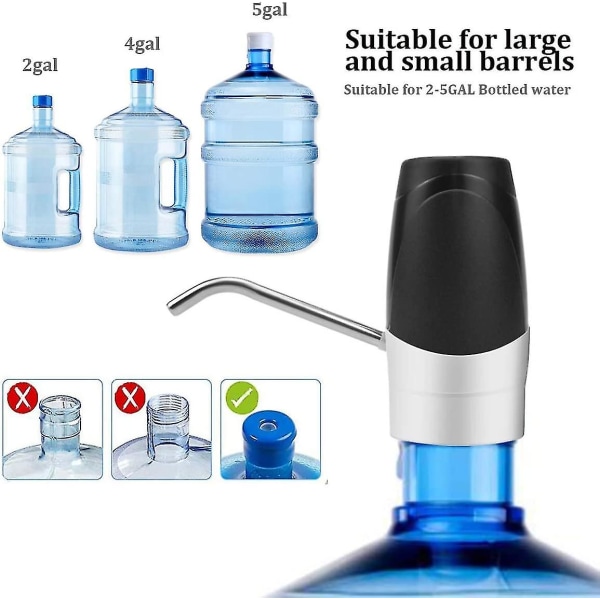 Flaskevannpumpe Egnet For Universelle 2-5 Gallons Flasker, Oppladbart Batteri USB-Lading Automatisk Drikkevannspumpe Bærbar Elektrisk