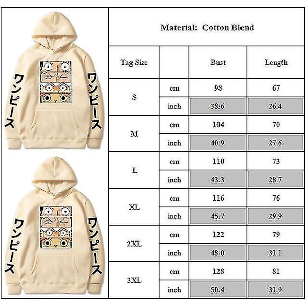 Anime One Piece Hettegensere Herre Dame Casual Løs Trykket Hettegenser Genser Topper Langermet Pullover XL