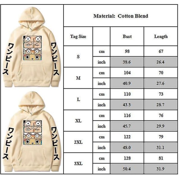 Anime One Piece Hoodies för Män och Kvinnor, Casual Lösa Tryckta Huvtröjor, Jumper Toppar, Långärmad Tröja L