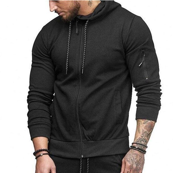 Herrar Hoodie Zipper Up Hooded Sweatshirt Vinter Sport Joggers Jumper Toppar Black M