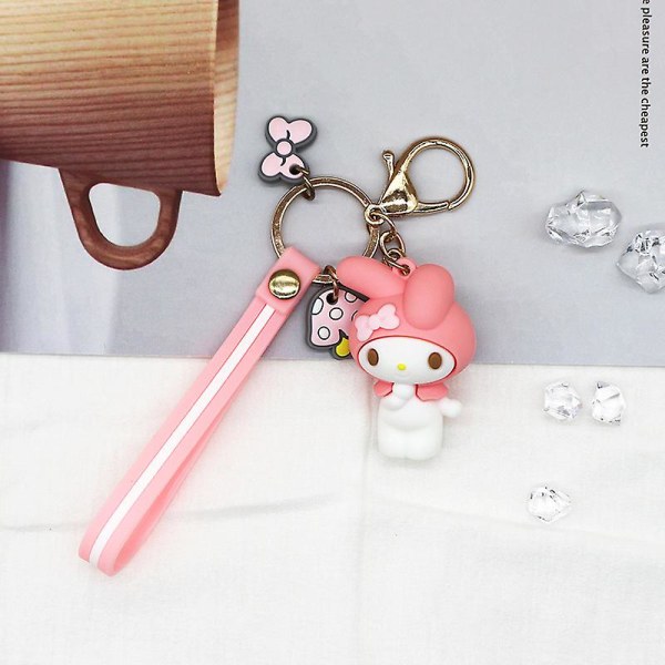 Kawaii tecknad söt nyckelkedja hänge accessoarer utsökt My Melody Cinnamoroll mjuk gummi nyckelkedja väska biltillbehör Blue bear