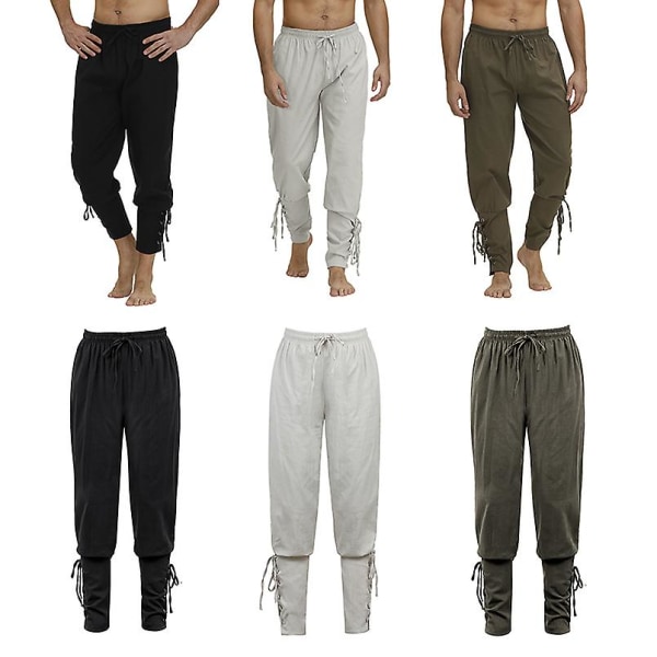 Middelalderbukser Vikingekostume til mænd Kvinder Piratbukser Snørebukser Renaissance Bukser Pirat Brun Sort Plus Size Halloween white XS
