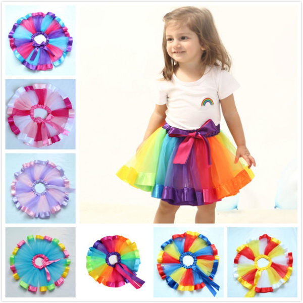 Liten flicka Tutu kjol regnbåge lager Tutu kjolar band elastisk dans kjol för flickor 0 till 8 år gammal Four Colors M
