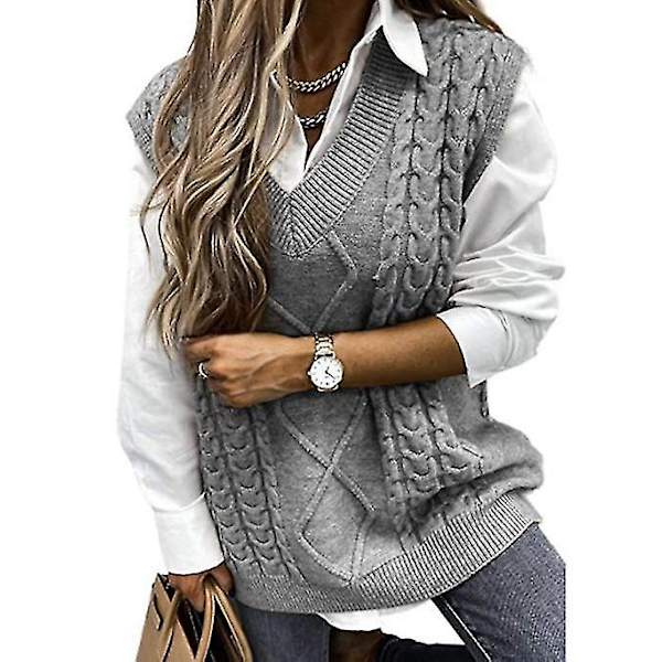 Dame Sweater Vest Dame Oversized V-hals Ærmeløse Sweaters grey S