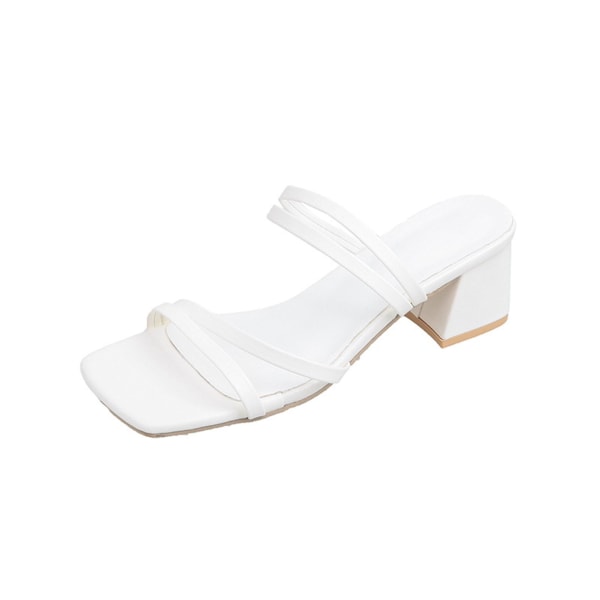 Naisten kesäsandaalit, avokärkiset sandaalit, slip-on rantasandaalit naisille juhliin, töihin, lomalle White 39