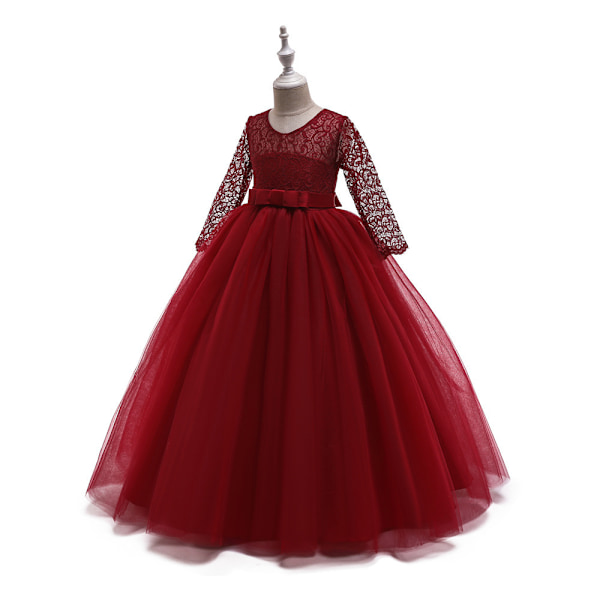 Blomsterpige Blondekjole Til Børn Bryllup Brudepige Fest Gallaforestilling dark red 140cm